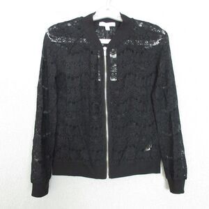 Love Fire Top Womens XS Black Lace Zip Front Bomber Jacket Long Sleeve Sheer